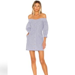 L'Academie Zola Mini Dress in Blue and White Stripes Size Large New WITHOUT Tag
